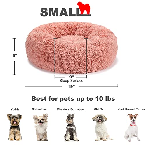 Puppy Bed for Small Dogs Pink Small Pet Bed with Blanket Washable Calming Faux Fur Burrow Doggie Beds for Chihuahua Cat Kitten