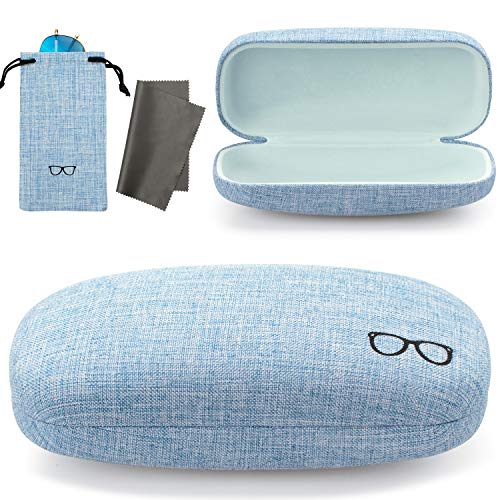 Vemiss Hard Shell Eyeglasses Case Soft Linen Fabrics Portable Glasses Sunglasses Box (Large, Blue)