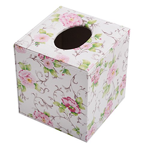 S Forever Home Decor Flower Pattern Faux Leather Tissue Box Cover (Square)
