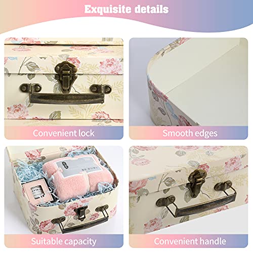 Yellow Floral Set of 3 Paperboard Suitcases Decorative Storage or Gift Boxes with Lids
