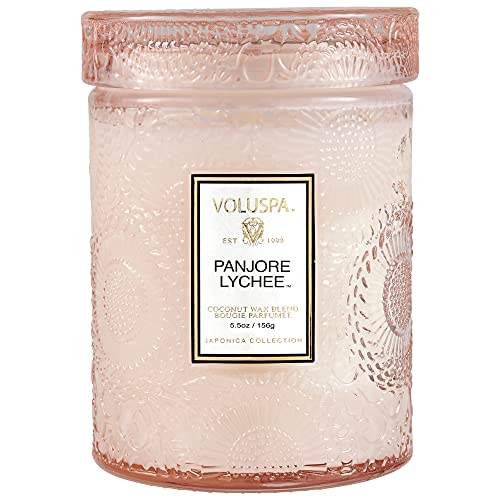 Voluspa Panjore Lychee Candle | 5.5 Oz | Small Glass Jar with Glass Lid | All Natural Wicks and Coconut Wax for Clean Burning | Vegan