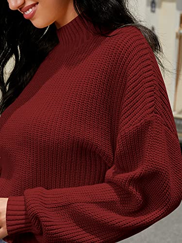 ZAFUL Women's Cropped Turtleneck Sweater Lantern Sleeve Ribbed Knit Pullover Sweater Jumper (1-Red, M)