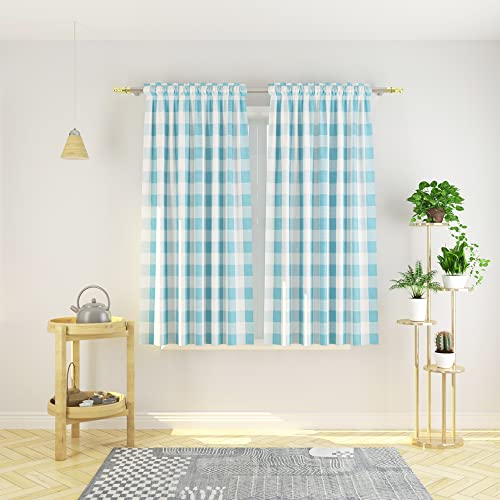 Buffalo Check Curtains 45 inches Long Cotton Basement Sky Blue and White Gingham Plaid Kitchen Window Curtain Panels Living Room Checker Drapes Bedroom Rod Pocket Window Treatment 2 Panels