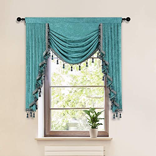 ELKCA Thick Turquoise Chenille Window Curtains Valance for Living Room Elegant Waterfall Valance for Bedroom,39inch, 1 Panel