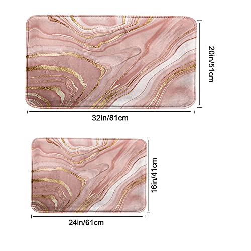 Britimes Marble Pink Bathroom Rug Set of 2,Washable Cover Floor Rug Carpets Floor Bath Mat Bathroom Decorations 16x24 and 20x32 Inches