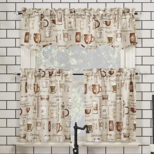 No. 918 Bristol Coffee Shop Semi-Sheer Rod Pocket Kitchen Curtain Valance and Tiers Set, 54 in x 24 in (3 Piece), Ivory Off-White