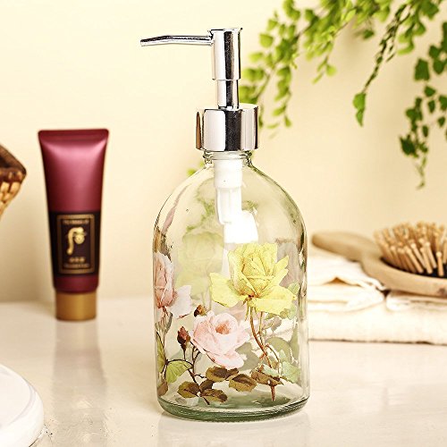 Topadorn 17oz Flower Glass Soap Dispenser Bottle with Plastic Pump,Set of 2