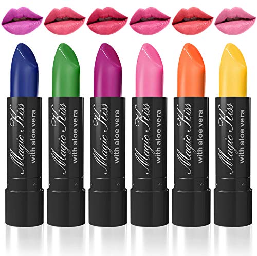 Pack of 6 Magic Kiss Color Changing Aloe Vera Lipstick Set Made in USA (Colors of Aloha 1)