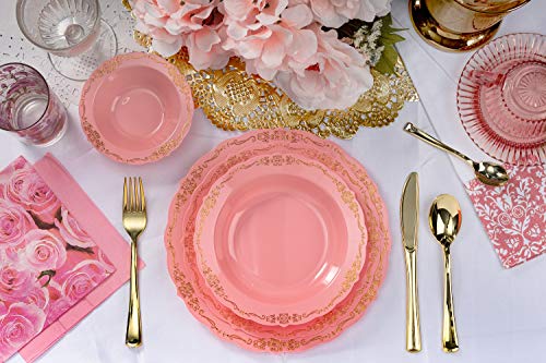 60-Pcs Pink & Gold Premium Disposable Plastic Plates for Parties & Weddings