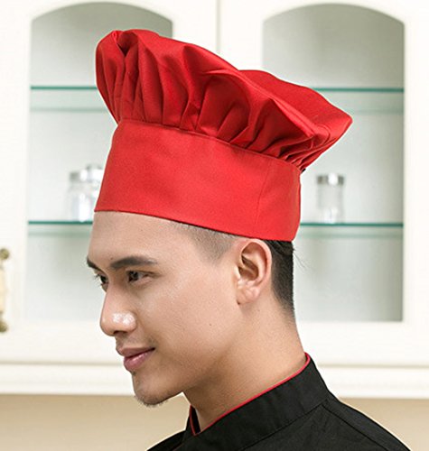 Hyzrz Chef Hat Adult Adjustable Elastic Baker Kitchen Cooking Chef Cap (Red)