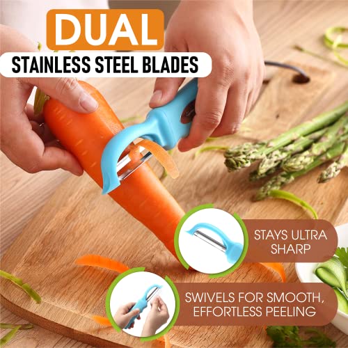 Spring Chef Premium Swivel Vegetable Peeler, Soft Grip Handle and Ultra Sharp Stainless Steel Blades - Perfect Kitchen Peeler For Veggie, Fruit, Potato, Carrot, Apple - Aqua Sky