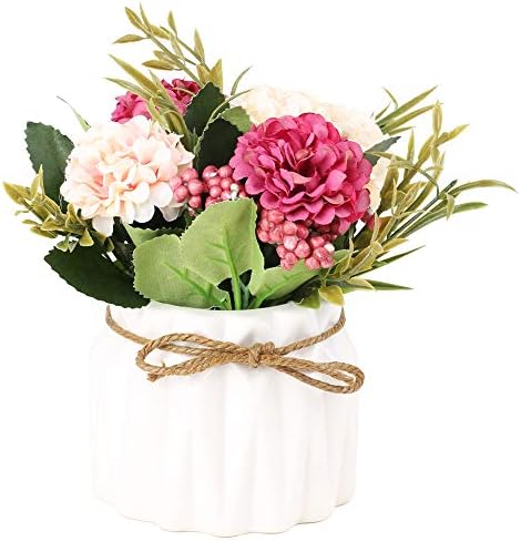 Artificial Silk Hydrangea Bouquet w/Small Ceramic Vase, Wedding Table, Home, Office Decor  (4 colors)