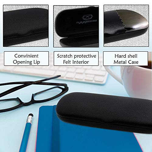 MyEyeglassCase Hard eye glass case | Slim glasses case hard shell with Microfiber Pouch and Cloth | Reading Hard Glasses case | Small & Protective (S5 Rough Black)