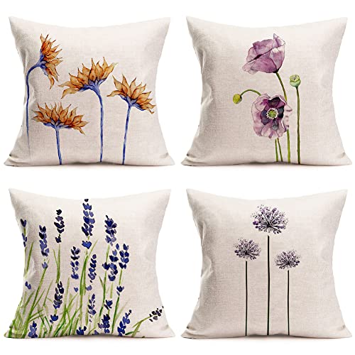 Set of 4 Green Plant Floral Decorative Throw Pillow Covers, Indoor/Outdoor, 18 x 18 inches