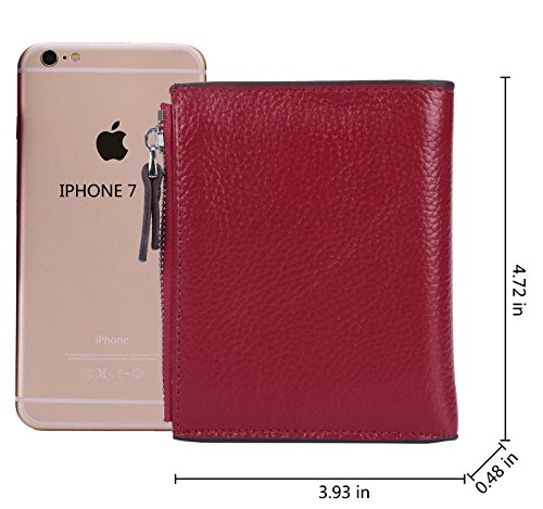 AINIMOER Women's RFID Blocking Leather Small Compact Bi-fold Zipper Pocket Wallet Card Case Purse (Lichee Wine)