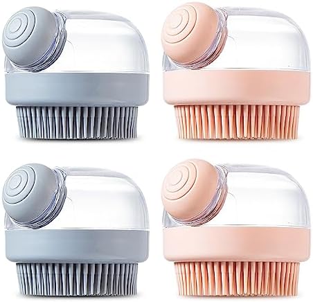 Silicone Body Brush Shower Scrubber with Shower Gel Dispenser Function,2Pcs Soft Silicone Bath Massage Body Brush,Shower Loofah Brush (Grey, Pink)
