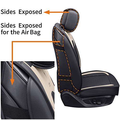 Aierxuan Seat Covers for Cars Women Leather Waterproof Universal Fit for Hyundai Elantra Sonata Ford Forte Honda Civic CRV Toyota Corolla 4Runner Rav4 Highlander Hybrid(Full Set, Black-Beige)