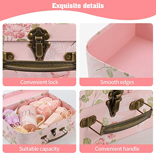 Set of 3 Different Sizes of Paperboard Suitcases with Metal Handles,  Decorative Cardboard Storage Boxes (Pink)
