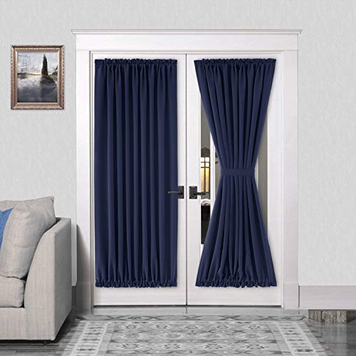 DWCN French Door Curtains – Rod Pocket Thermal Blackout Curtain for Doors with Glass Window, Kitchen and Patio Doors for Privacy, 54 X 72 Inches Long, 1 Curtain Panel with Tieback, Navy Blue