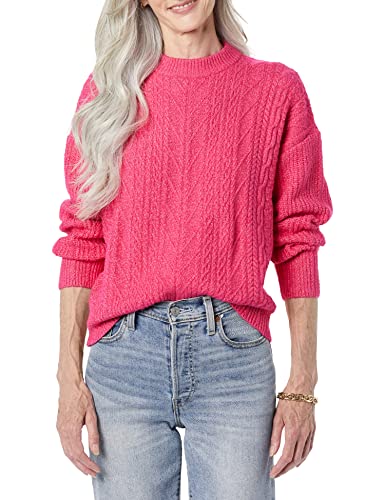 Amazon Essentials Women's Soft-Touch Modern Cable Crewneck Sweater (Available in Plus Size), Hot Pink, Large
