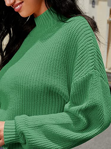 ZAFUL Women's Cropped Turtleneck Sweater Lantern Sleeve Ribbed Knit Pullover Sweater Jumper (1-Cyan Opaque, M)