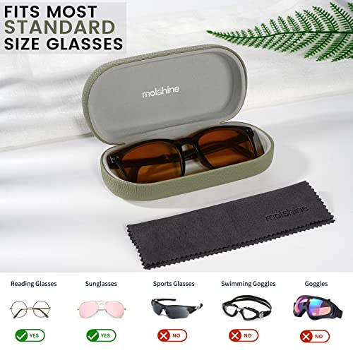 molshine Hard Shell Leather Sunglasses Case,Classic Large Glasses Case for Women Men,Sunglass Eyeglasses (Olive green)