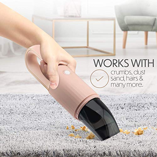 Starument Portable Hand Vacuum Cleaner Handheld Cordless Cleaner for Dust Pet Hair Dirt Home Car Interior, Furniture Lightweight Easy to Use, Compact Design Battery Rechargeable with USB-C Cable Pink
