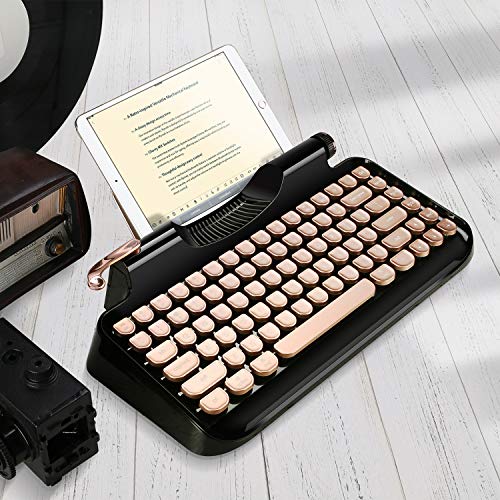 RYMEK Typewriter Style Mechanical Wired & Wireless Keyboard with Tablet Stand, Bluetooth Connection(Black)