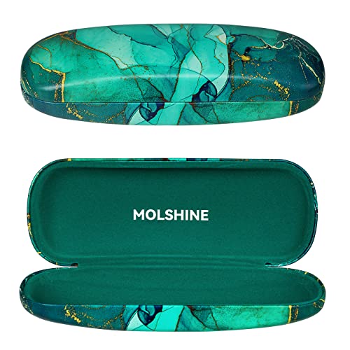 MOLSHINE Hard Shell PU Leather Glasses Case, Travel Portable Eyeglass Case for Men Women Girl Travel Study Work (Green)