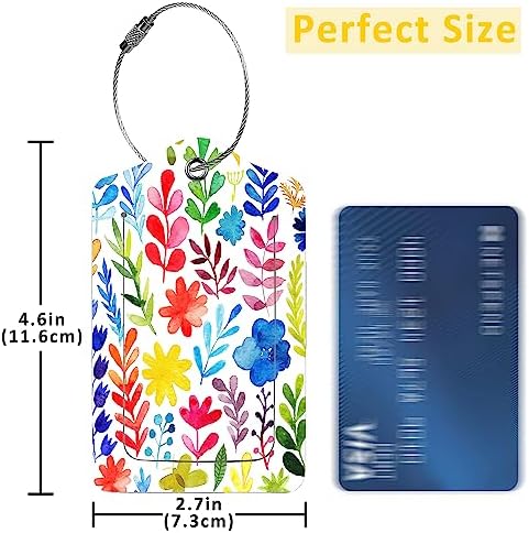 2-Pack Luggage Tags w/Privacy Flap, Name ID Label and Metal Loop, Bright Flowers and Leaves