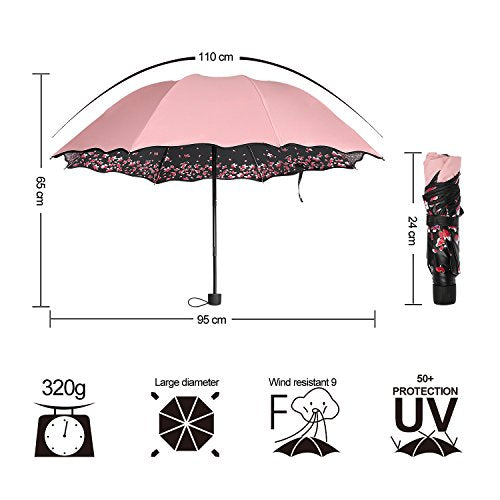 Large Folding Umbrella, Pink Sakura Cherry Blossom, Windproof, Rain or Sun