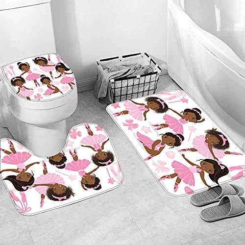 KOKGYM 4 Pcs Pink Shower Curtain Set with Rug,72 x 72 Inch Ballerina Princess Shower Curtain Bathroom Decor Sets with Shower Curtain