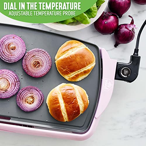 GreenLife Healthy Ceramic Nonstick, Extra Large 20" Electric Griddle for Pancakes Eggs Burgers and More, Stay Cool Handles, Removable Drip Tray, Adjustable Temperature Control, PFAS-Free, Soft Pink