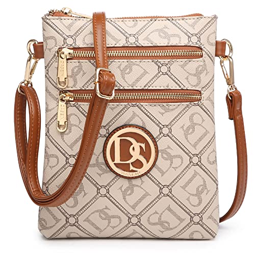 Dasein Women Small Crossbody Bag Lightweight Shoulder Purses Multi Zipper Pockets Phone Purse Handbag (monogram beige)