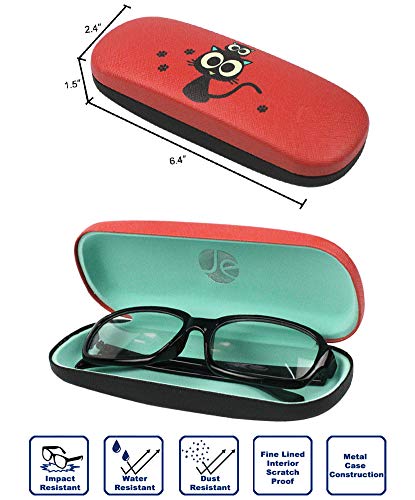 JAVOedge [4 PACK], Kitty Cat Medium Size Hard Eyeglass Storage Case Fits Most Glasses With Micro Cloth