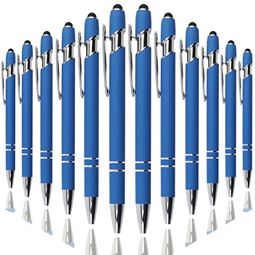 Oddmoal Ballpoint Pen with Stylus Tip, Soft Touch Click Metal Pen, 1.0mm Medium Point, Black Ink, 12 Count(Blue)
