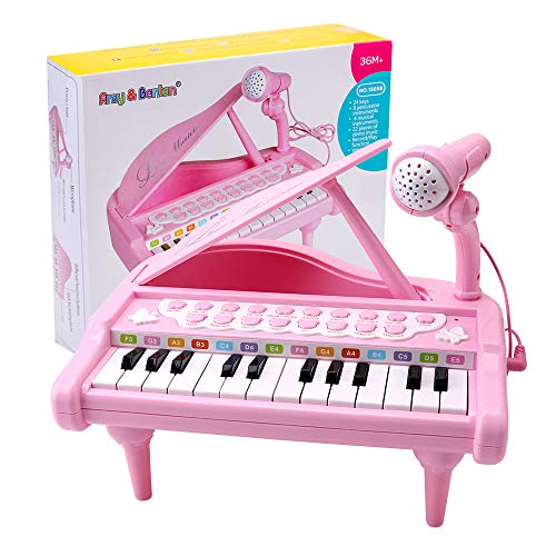 Amy&Benton Toddler Piano Toy Keyboard Pink for Girls Birthday Gift 1 2 3 4 Years Old Kids 24 Keys Multifunctional Toy Piano