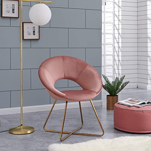 Duhome Modern Accent Velvet Chairs Dining Chairs Single Sofa Comfy Upholstered Arm Chair Living Room Furniture Mid-Century Leisure Lounge Chairs with Golden Metal Frame Legs Set of 2 Pink