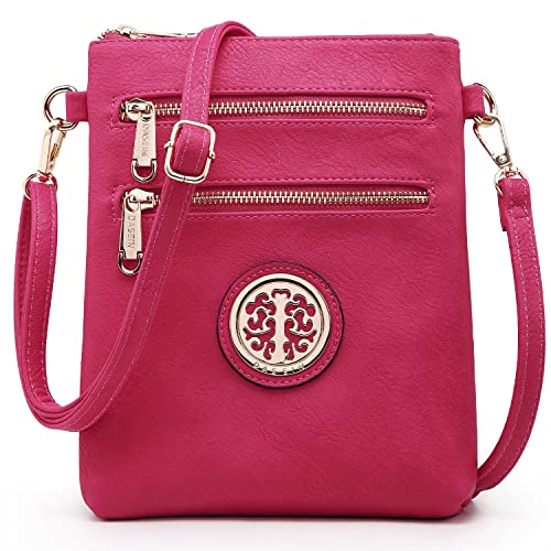 Dasein Women Small Crossbody Bag Lightweight Shoulder Purses Multi Zipper Pockets Phone Purse Handbag (hot pink)