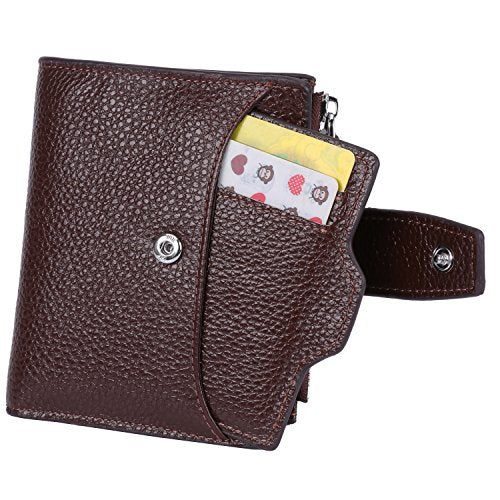 AINIMOER Women's RFID Blocking Leather Small Compact Bi-fold Zipper Pocket Wallet Card Case Purse (Lichee Coffee)