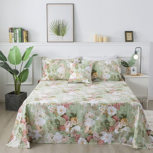 Elegant Mint Green Leaves Farmhouse 4-Pc Deep Pocket Cotton Bed Sheet Set  (6 sizes)