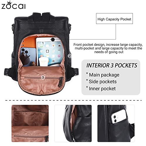 ZOCAI Backpack Purse for Women Fashion Backpack Purses PU Leather Daypacks Anti-Theft Shoulder Bag Satchel Purse