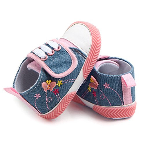 Unisex Baby Boy or Girl Denim Canvas First Walkers Sneakers, Pink and Blue