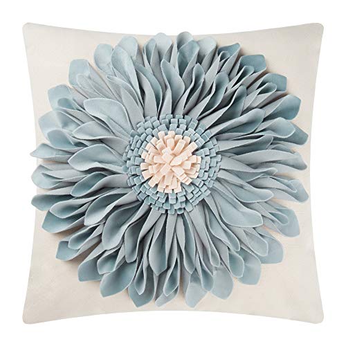 OiseauVoler Handmade Throw Pillow Covers 18x18 Inch Blue 3D Sunflower Cushion Covers Decorative Pillowcases Couch Living Room Farmhouse Decor