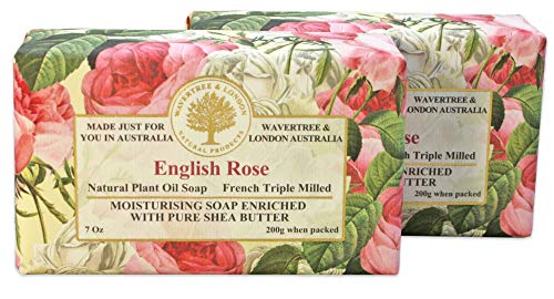 Wavertree & London English Rose Shea Butter Moisturizing Natural Soap Bars, Set of 2