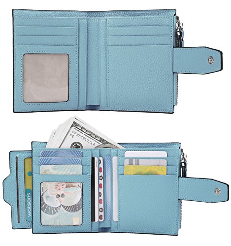 AINIMOER Women's RFID Blocking Leather Small Compact Bi-fold Zipper Pocket Wallet Card Case Purse (Lichee Gray Blue)