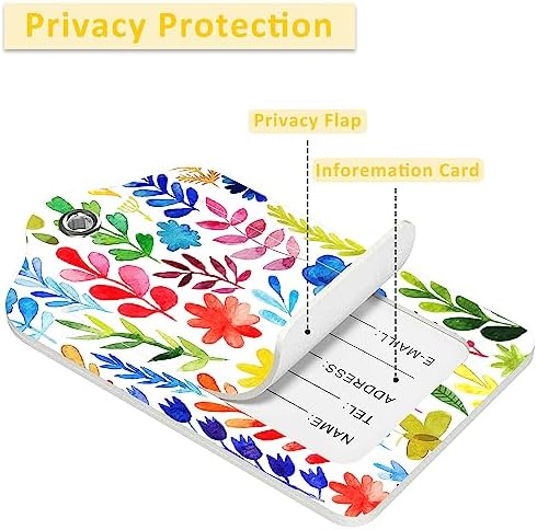 2-Pack Luggage Tags w/Privacy Flap, Name ID Label and Metal Loop, Bright Flowers and Leaves