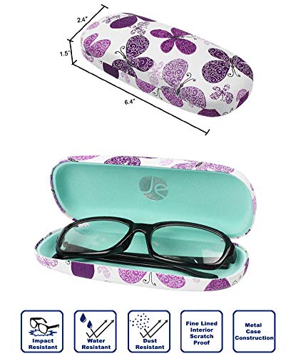 JAVOedge [4 PACK], Butterfly Pattern Medium Size Hard Eyeglass Storage Case Fits Most Glasses With Micro Cloth