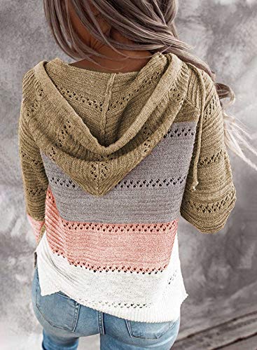 Cute TriColor Block V-Neck Long Sleeve Lacy Knit Pullover Hoodie Sweatshirt, Sizes to 3XL  (9 colors)