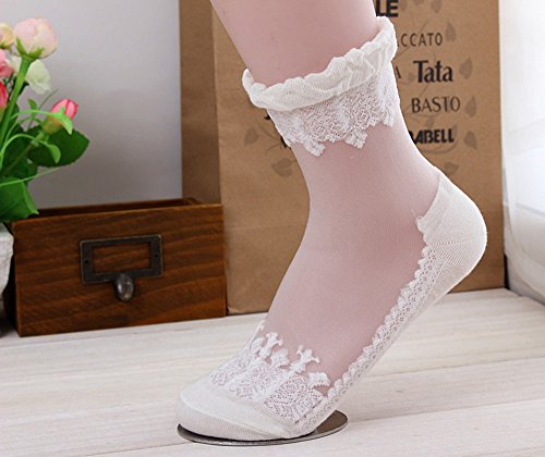 Floosum Womens 6 Pairs Ultrathin Transparent Lace Elastic Short Socks